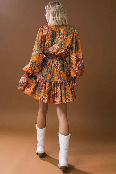 A printed woven mini dress - ID20406: MUSTARD / Contemporary / Small Flying Tomato