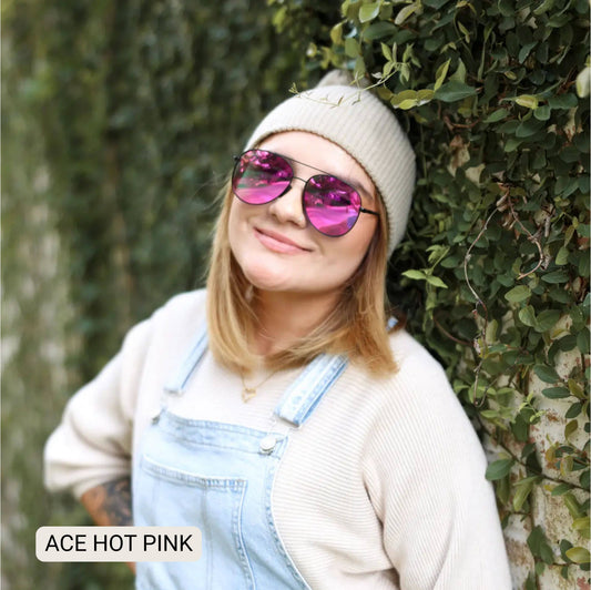 ACE - Unisex Aviator Sunglasses – Polarized Hair-Friendly: Hot Pink Fl Dax