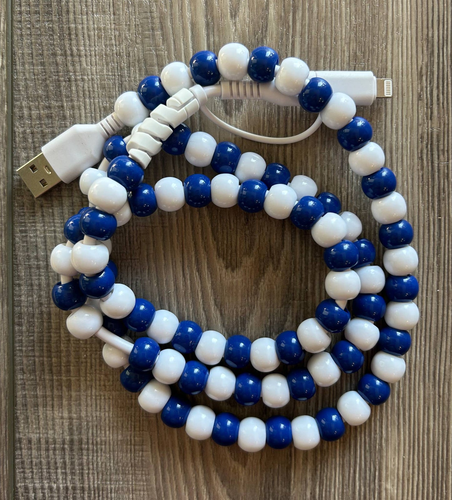Game Day Phone Cord with Lightening and USB-C: Blue/White JInk Fl