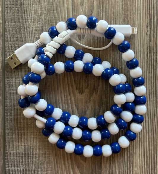 Game Day Phone Cord with Lightening and USB-C: Blue/White JInk Fl