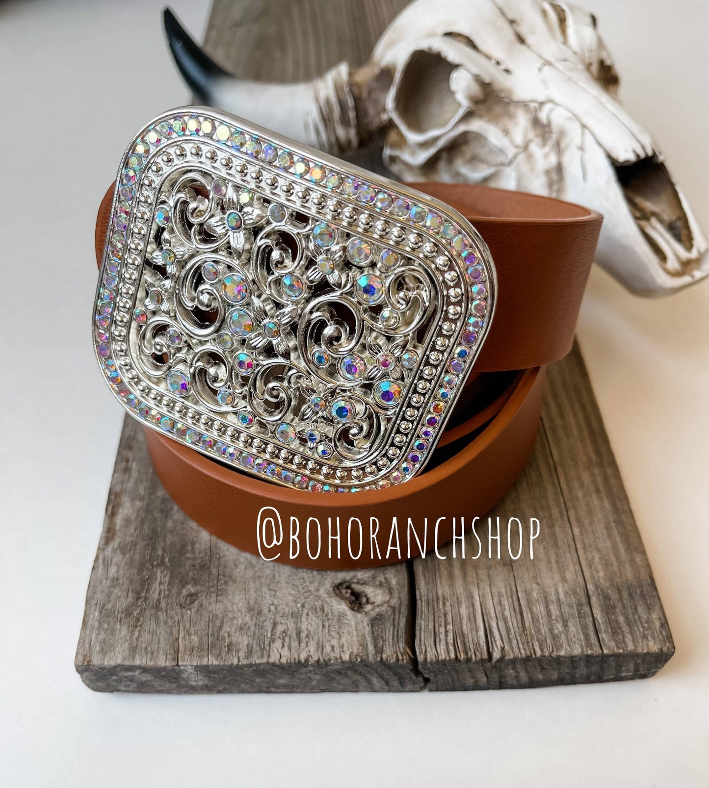 Rhinestone Belt Buckle Bling - SMALL - Western Belt Buckle: Silver Boho Ranch