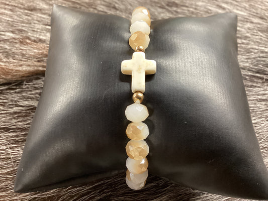 Glass brown/cross bracelet