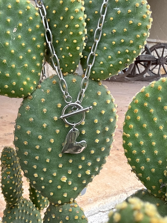 Silver Tone Heart Toggle Necklace