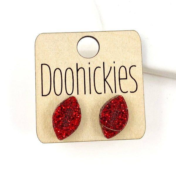 Football Stud Earrings: Maroon Glitter Doohickie