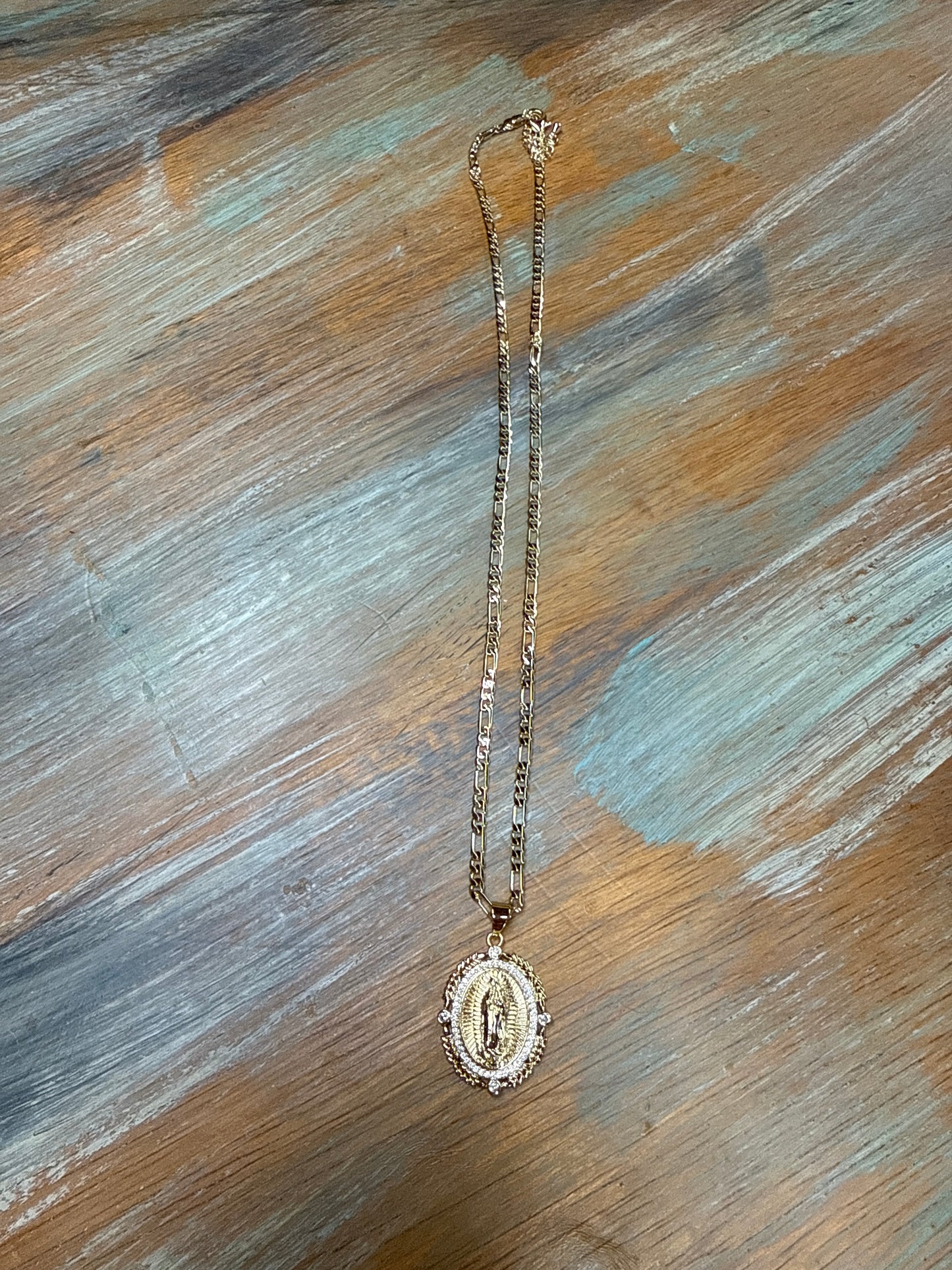 Lady Guadalupe Gold Tone Necklace with Clear Crystals