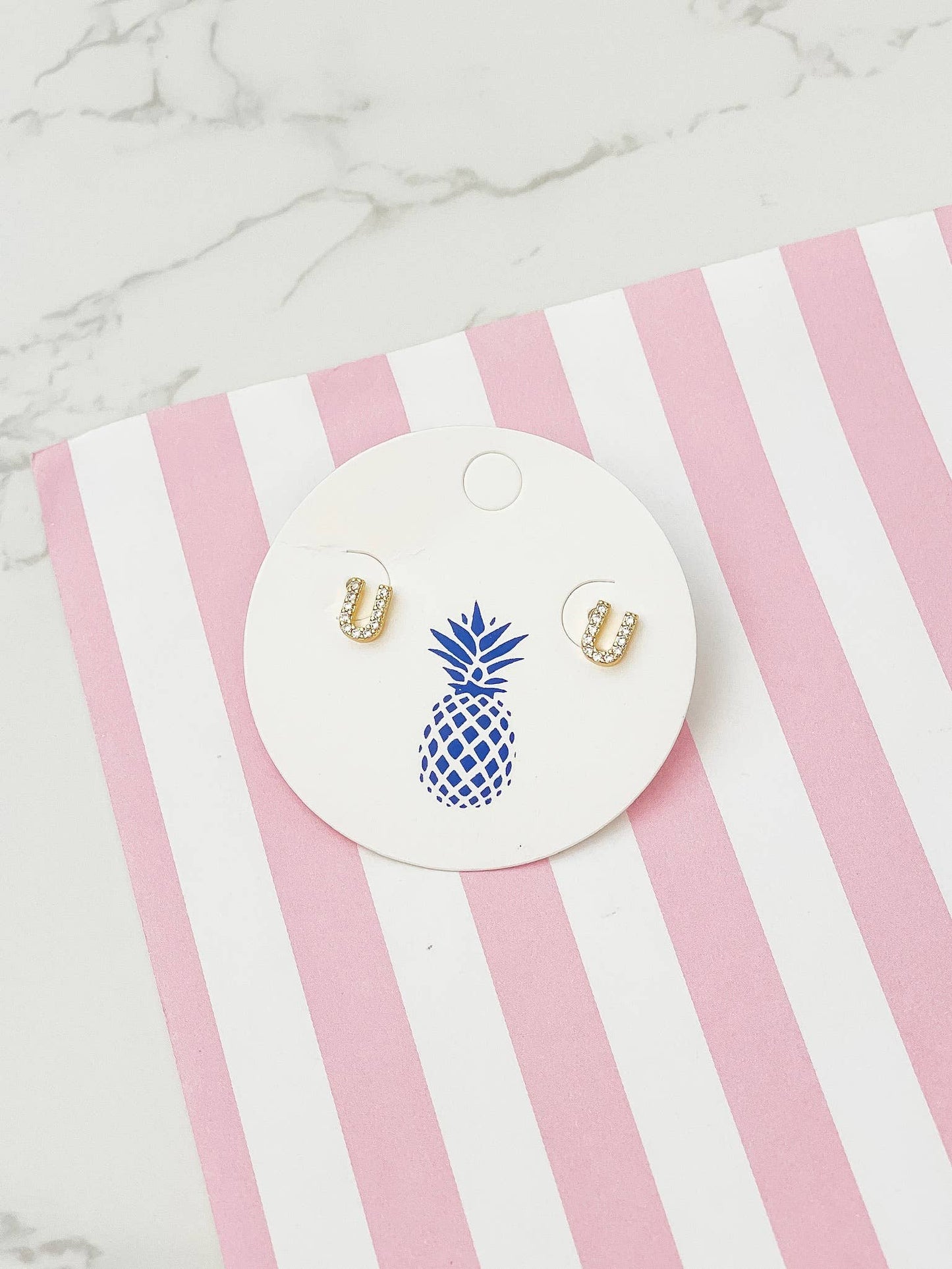 Cubic Zirconia Initial Stud Earrings- Gold: Y