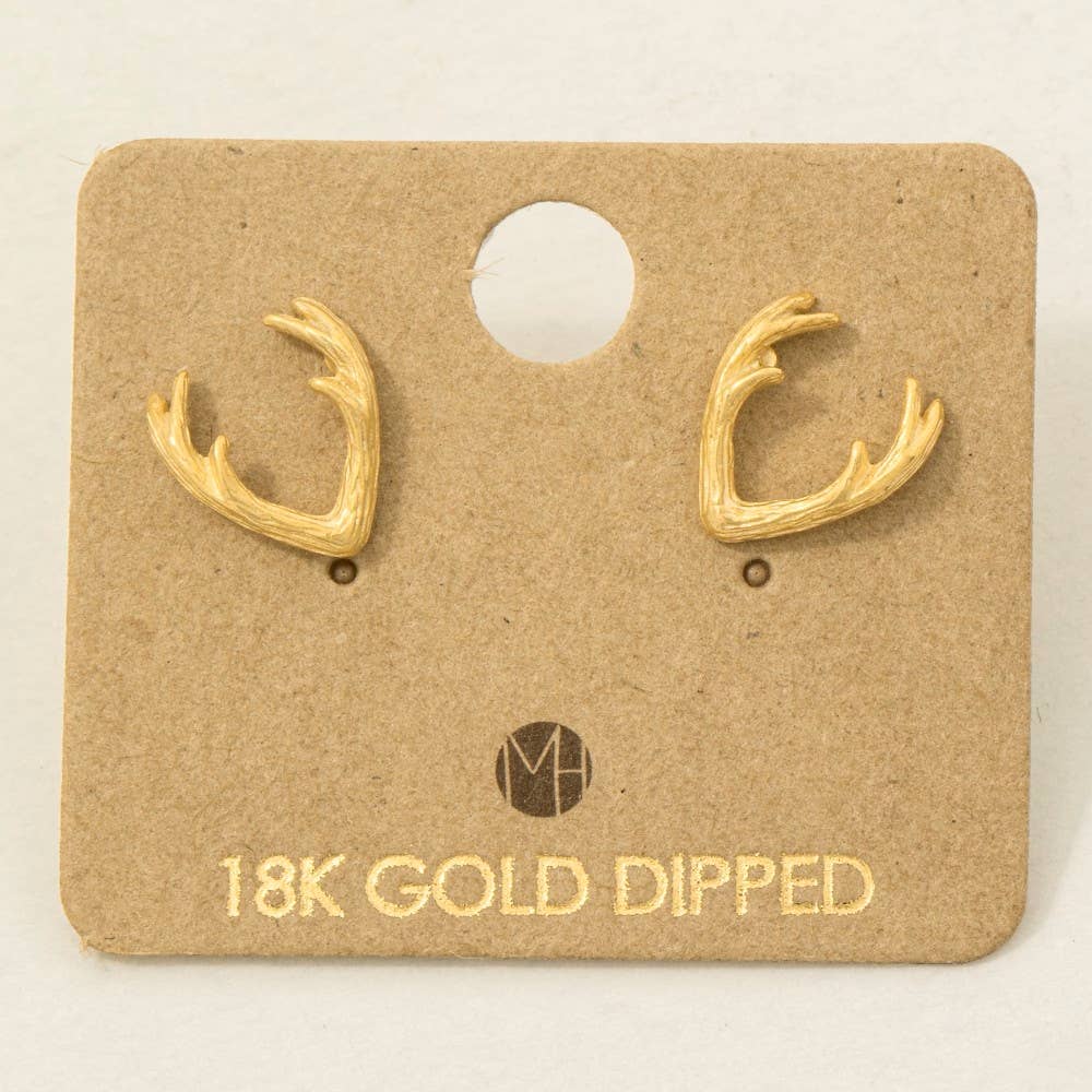 Dipped Mini Antler Stud Earrings: Gold or Silver Tone Fame
