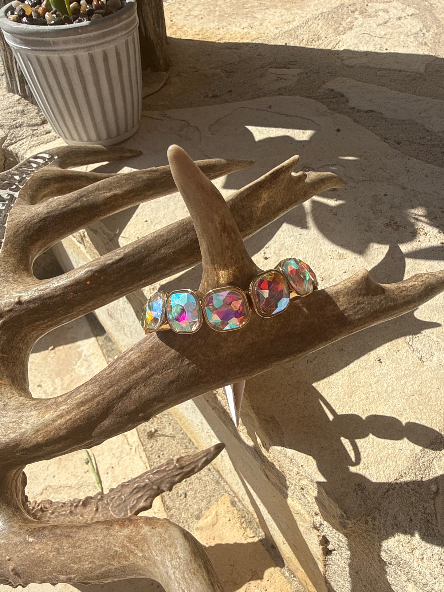 Gold and Iridescent Crystal Butterfly Bracelet