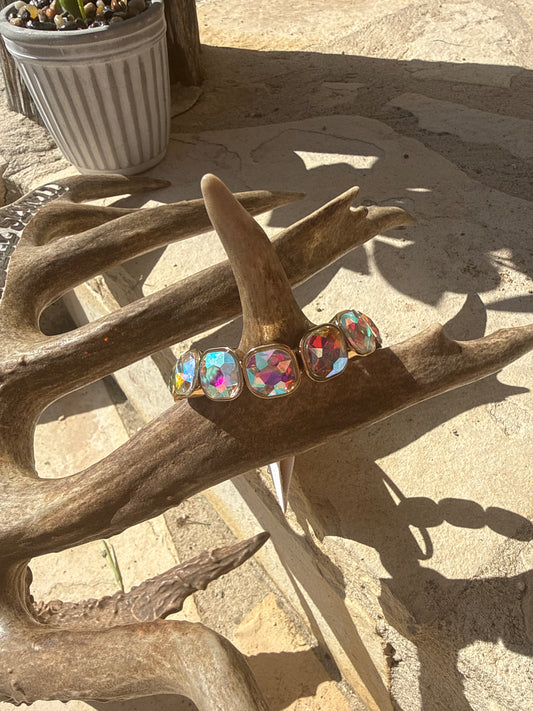 Gold and Iridescent Crystal Butterfly Bracelet