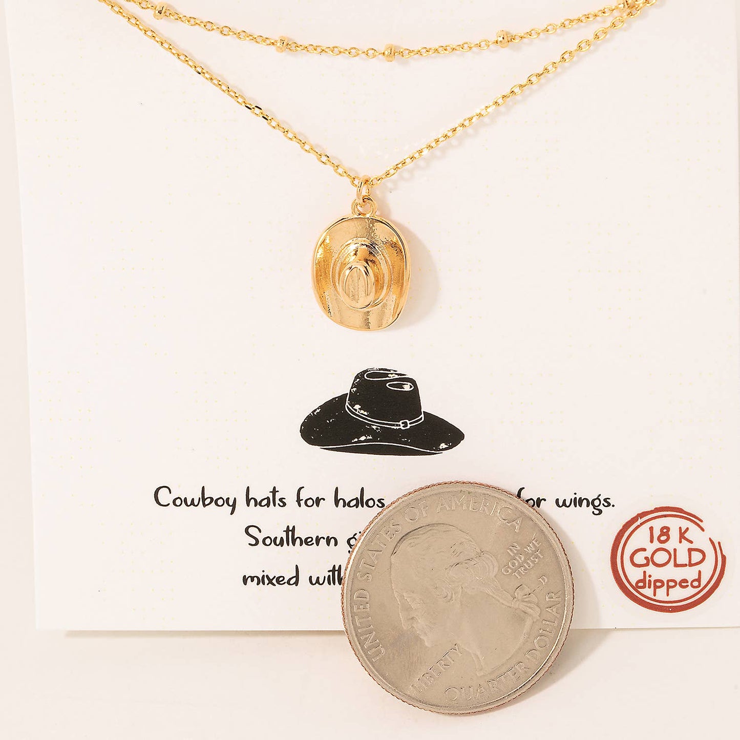 Dipped Cowboy Hat Pendant Layered Necklace: Gold or Silver Tone Fame