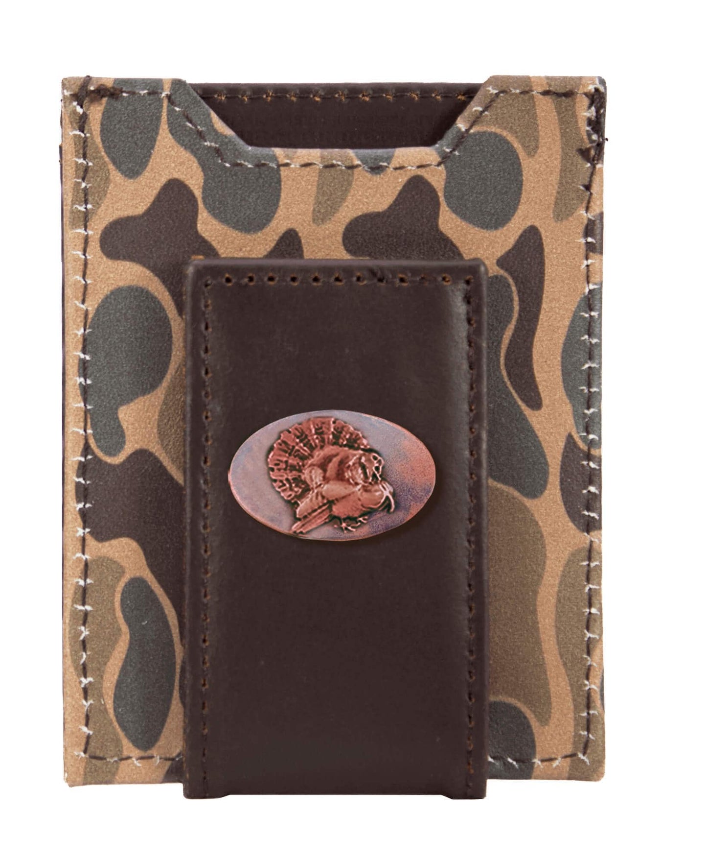 Turkey Men's  Zep Magnetic Front Pocket Old School Camo Leather Wallet.