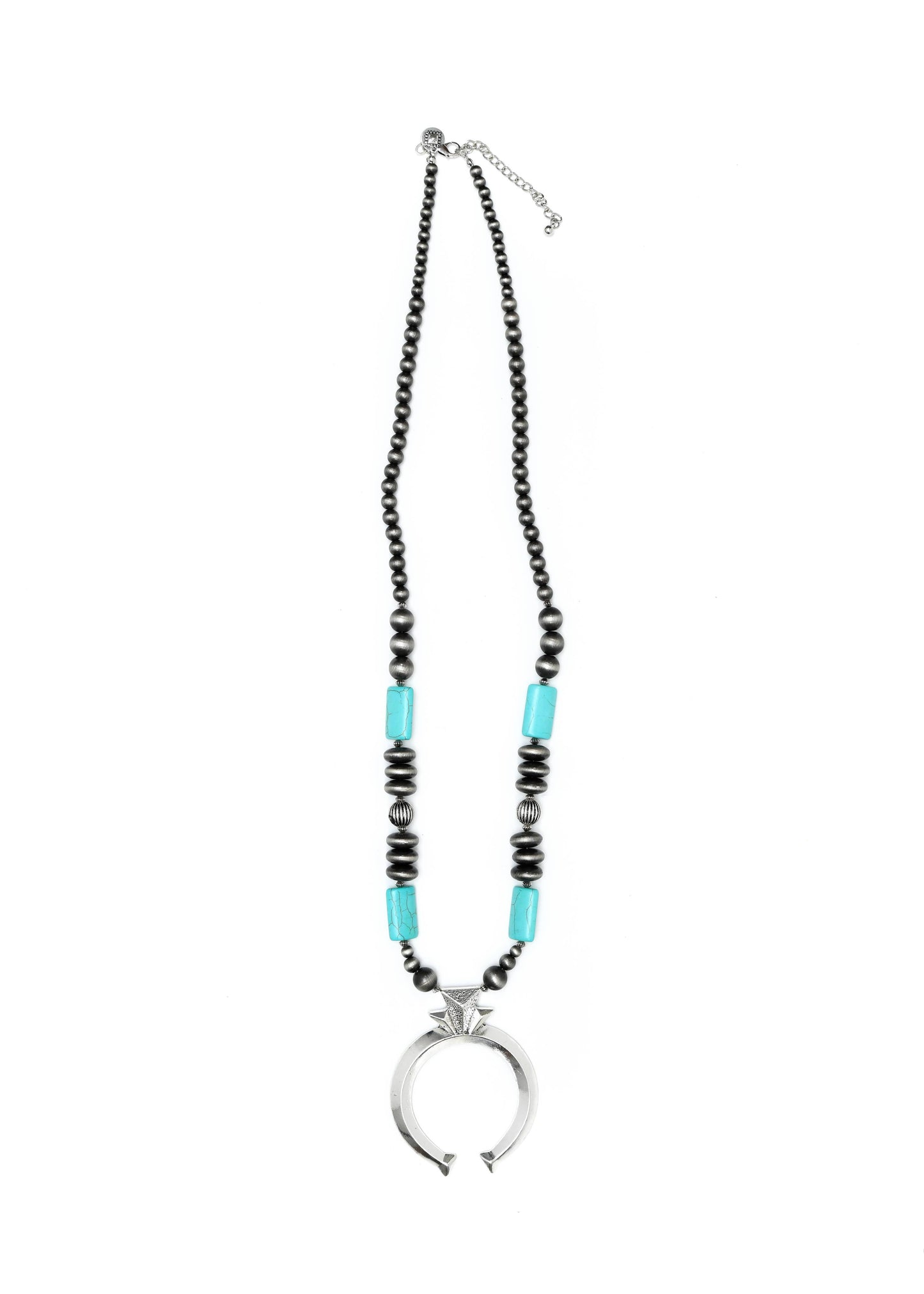 32" Faux Navajo Pearl & Turquoise Necklace w/ Naja Pendant West co