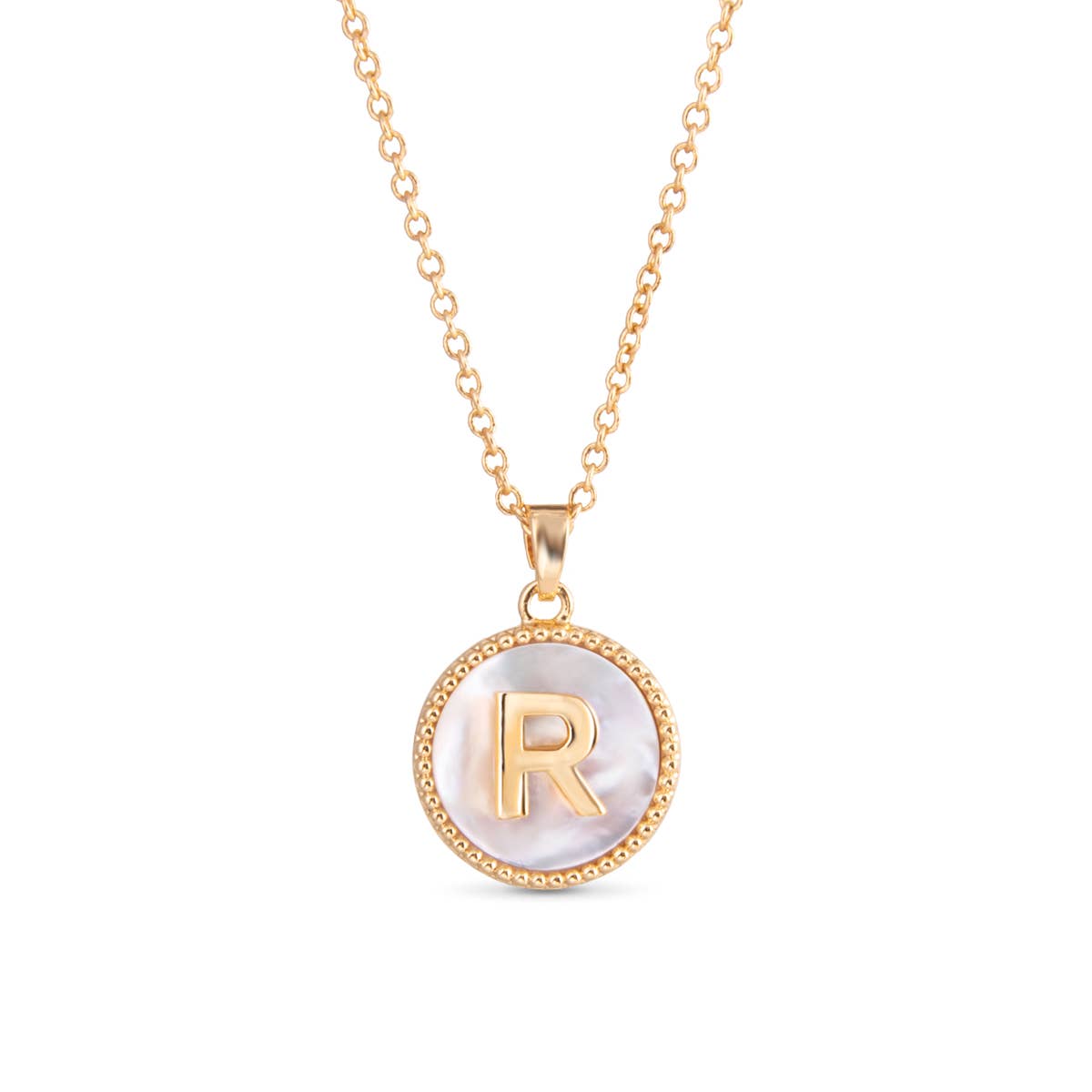 Gold Mother of Pearl Initial Necklaces | 18 Letters: C