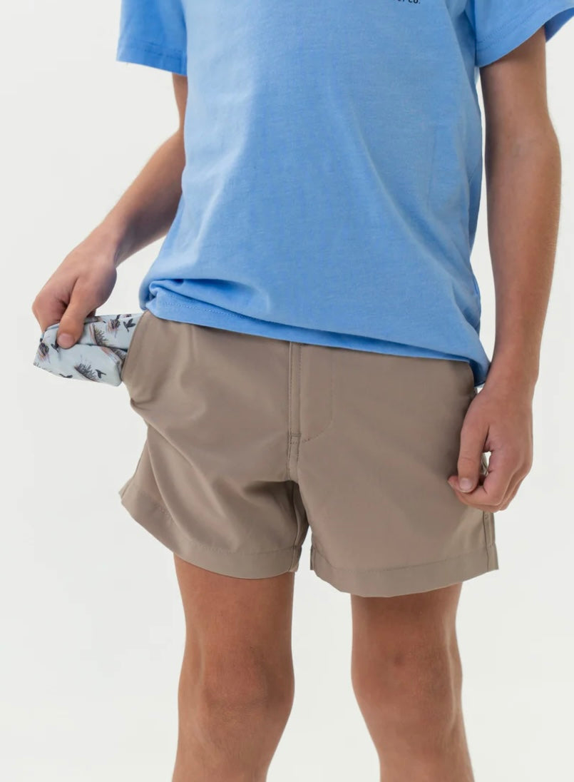 Youth Cobblestone Khaki  Everyday Shorts With Duck Hunt Pocket Burlebo