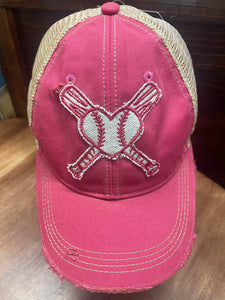 Vintage Baseball Cap with Bats and Heart Baseball