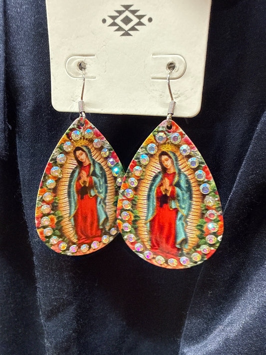 Lady Guadalupe metal Earrings with Crystals