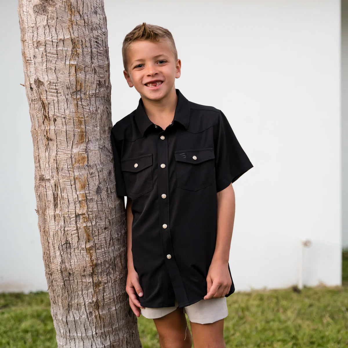 Black Performance Western shirt Youth with Pearl Snaps