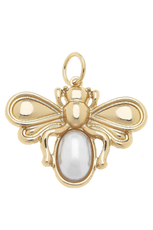 Pearl Bumble Bee Charm in Shiny Gold Canvas