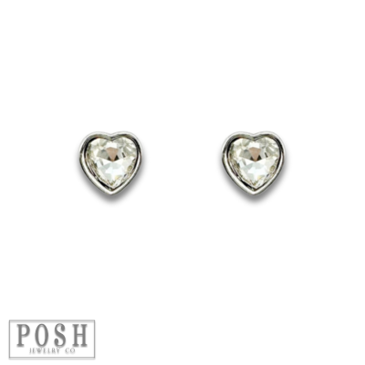 Rhinestone heart stud earring: Silver
