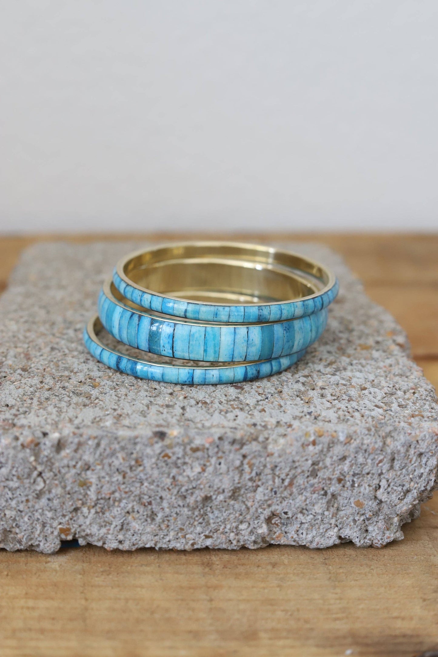Turquoise Inlay Gold Bangle Set TH