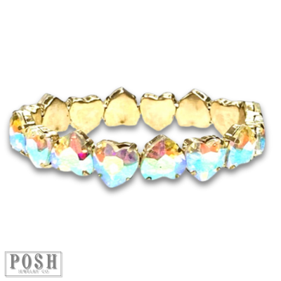 Heart rhinestone stretch bracelet: Fuchsia Or Gold PP