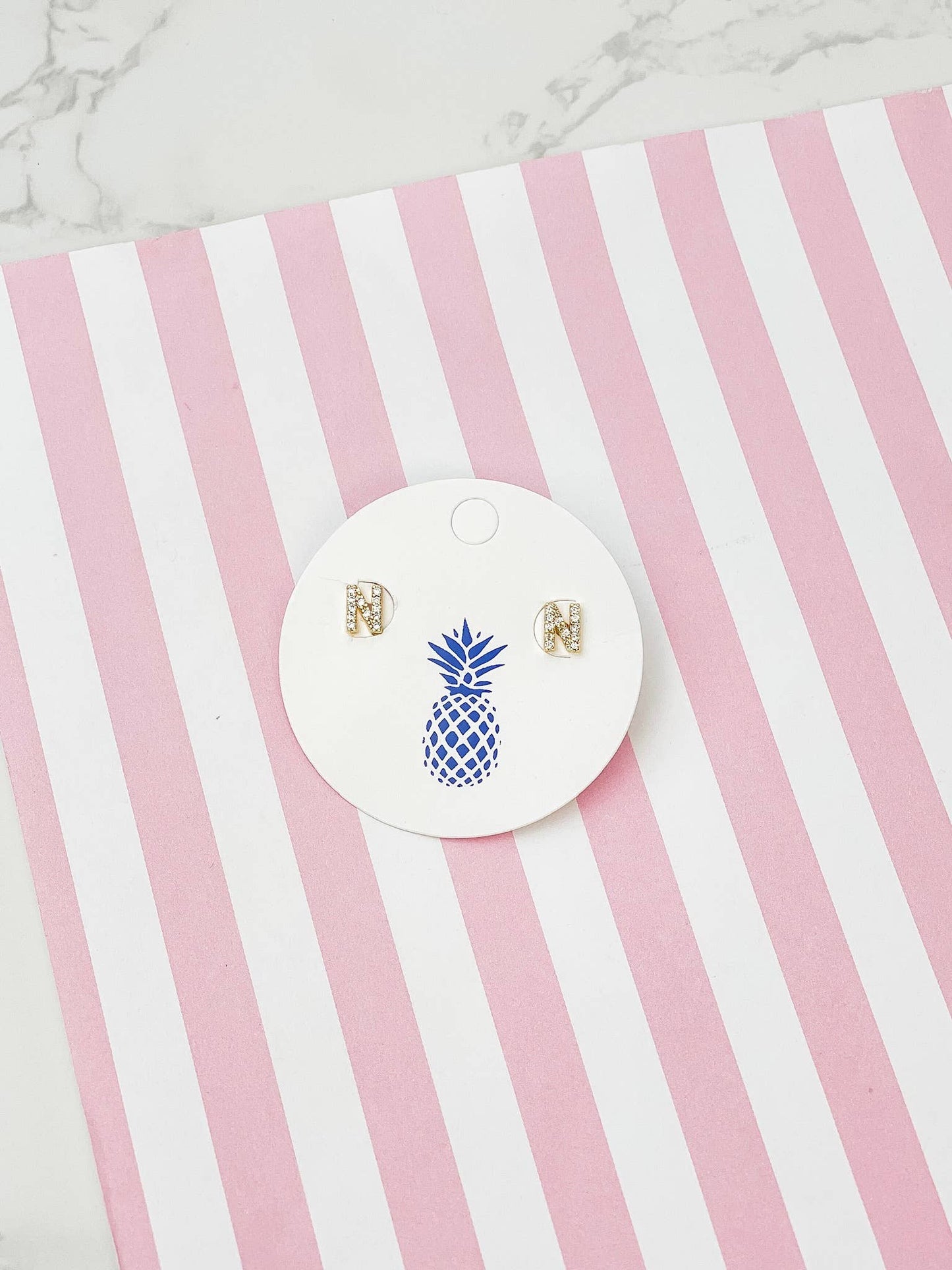 Cubic Zirconia Initial Stud Earrings- Gold: Y