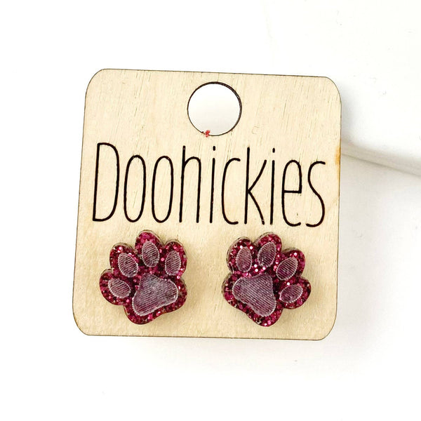 Paw Stud Earrings: Maroon Glitter Doohickie