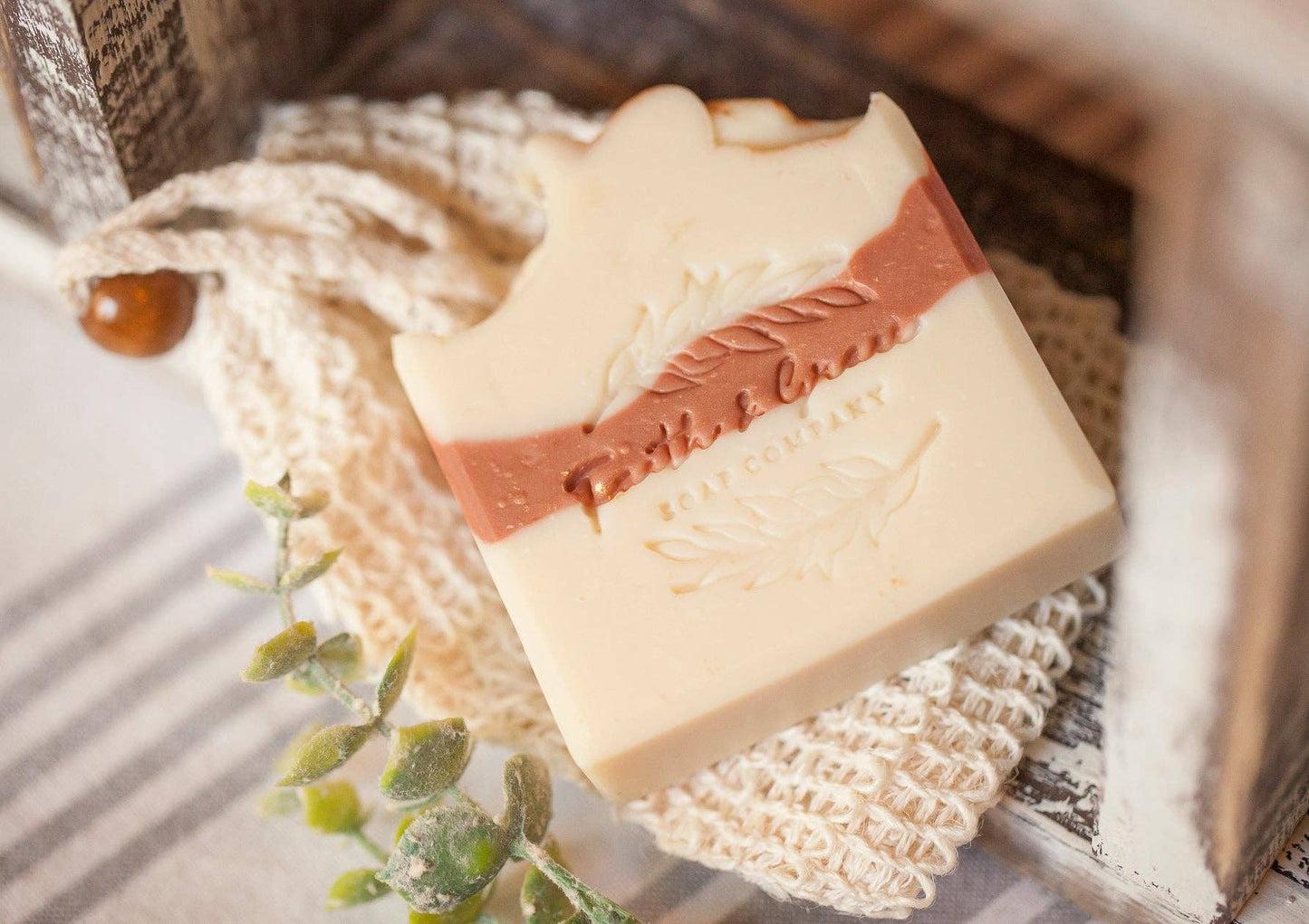 Drawstring Soap Bag, Natural Sisal, Wooden Bead Faith Fl