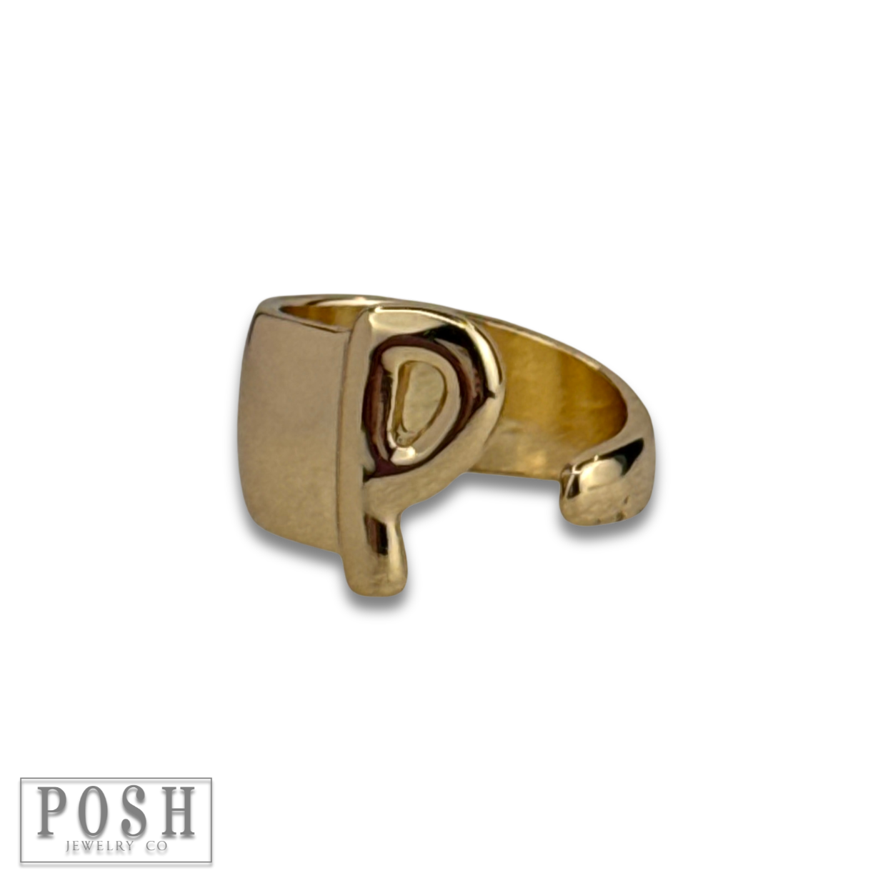 Bubble letter monogram initial ring: Gold / S