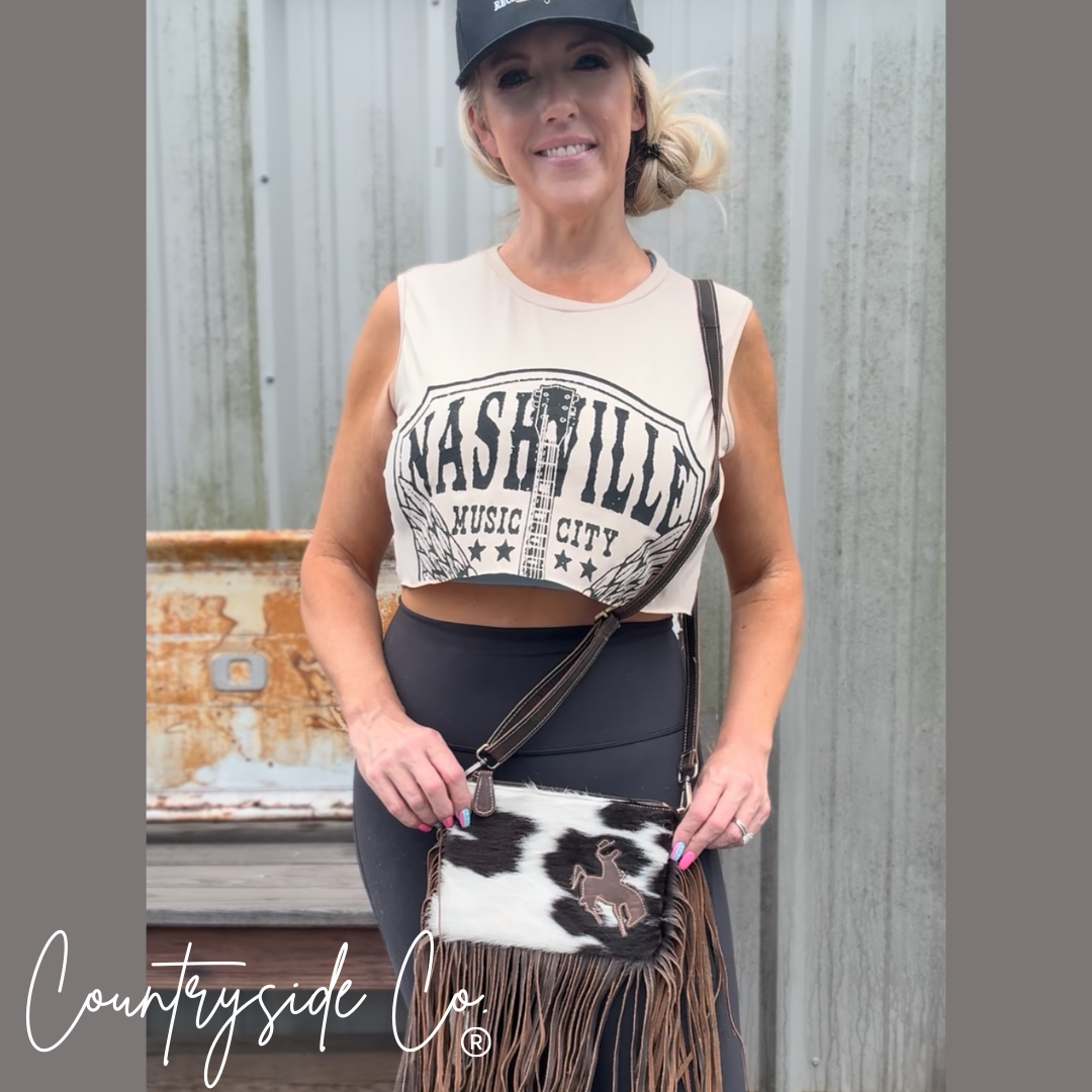 Rodeo Rider Cowhide Purse Crossbody with Wristlet Texas Western Cowhide
