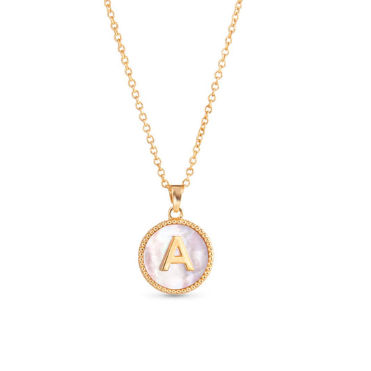Gold Mother of Pearl Initial Necklaces |