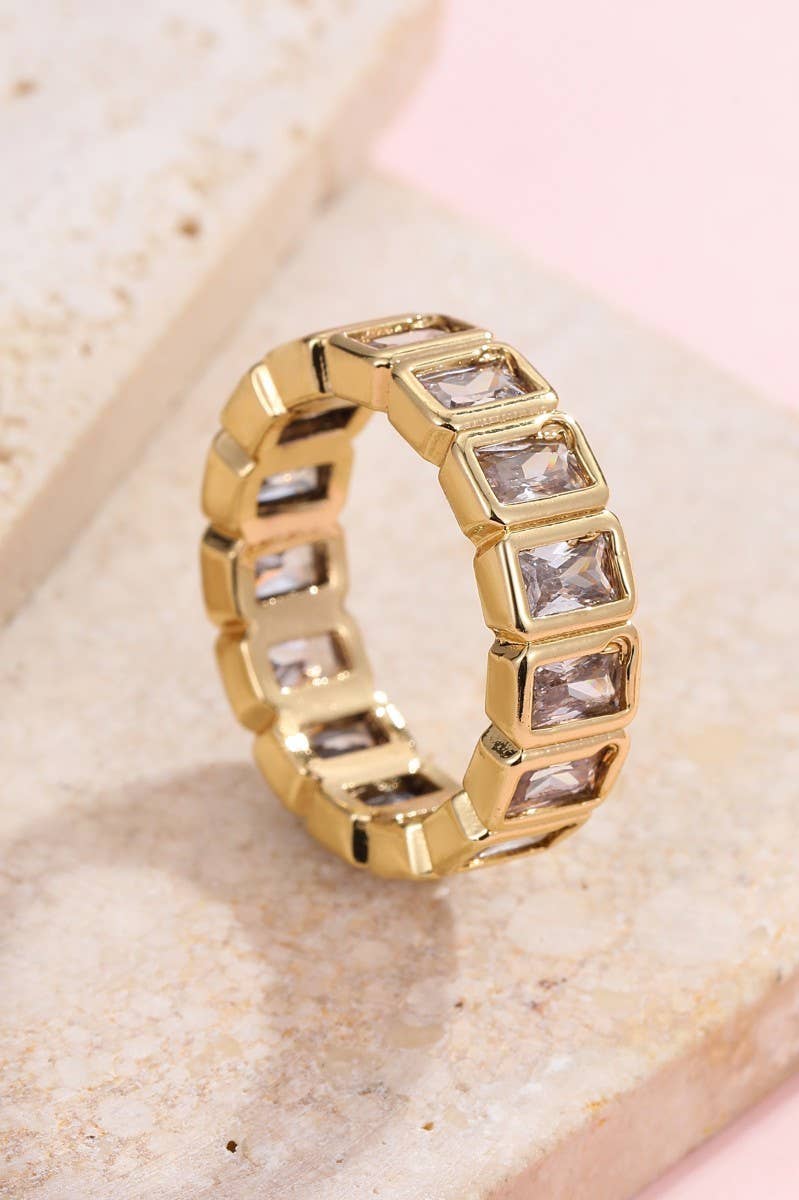 Gold Rhinestone Multi-Shape Eternity Stack Rings | 40R142: RECTANGLE
