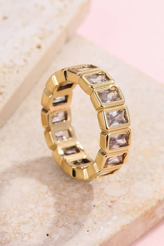 Gold Rhinestone Multi-Shape Eternity Stack Rings | 40R142: RECTANGLE Size 7