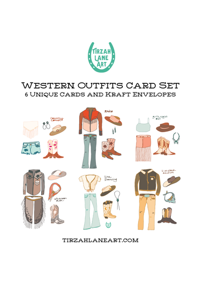 Western Cowgirl  Outfit Cowboy Boot and Hat Card Set Tirzah