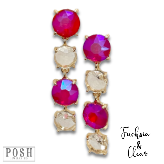 Round rhinestone drop earring: Fuchsia, Clear, or White PP