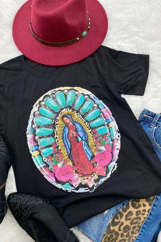 Bella Canvas Turquoise Mary, Religion, Serape: Black L&B