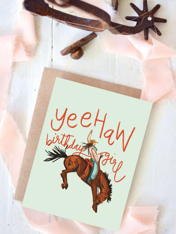 Yeehaw Birthday Girl Bucking Bronco Western Birthday Card Tirzah