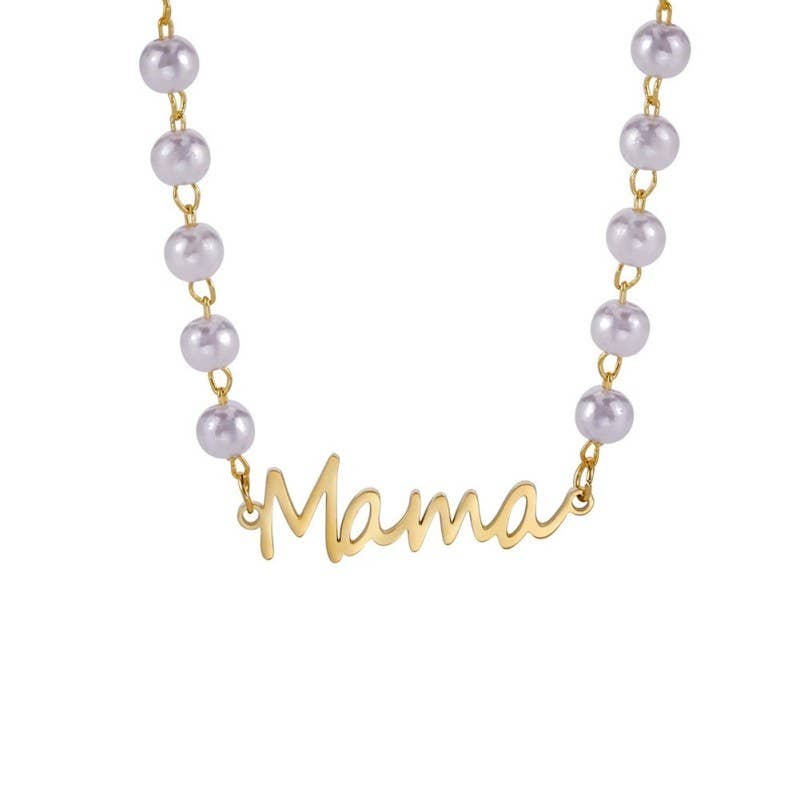 18K STAINLESS STEEL TARNISH FREE MAMA NECKLACE | 40NK9454: Gold