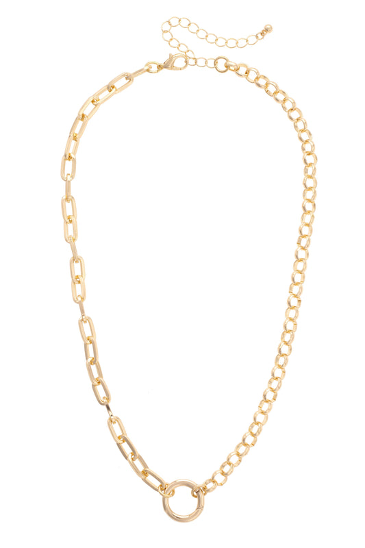 Essex Half & Half Linked Necklace in Shiny Gold Canvas