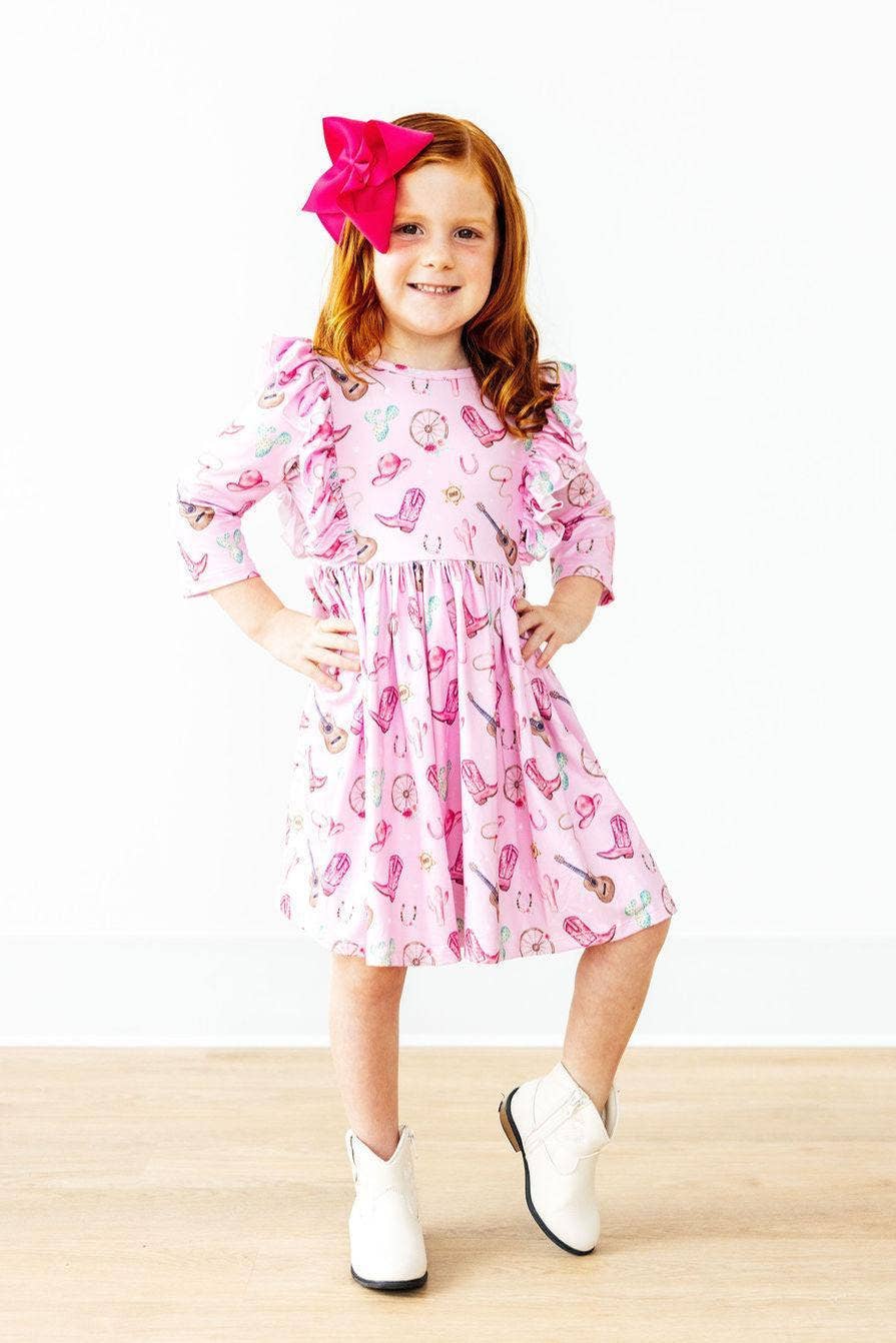Boot Scootin' 3/4 Sleeve Ruffle Twirl Dress: Mila