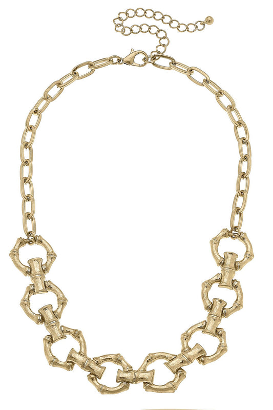 Pippa Bamboo Linked Horsebit Necklace in Shiny Gold Canvas