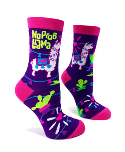 No Prob Llama Women's Crew Socks- Fabdaz