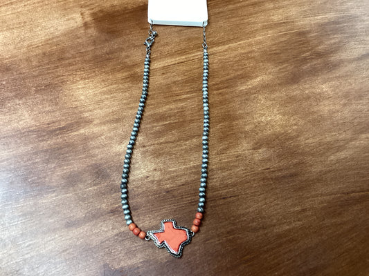 Red Tx necklace w/grey beads