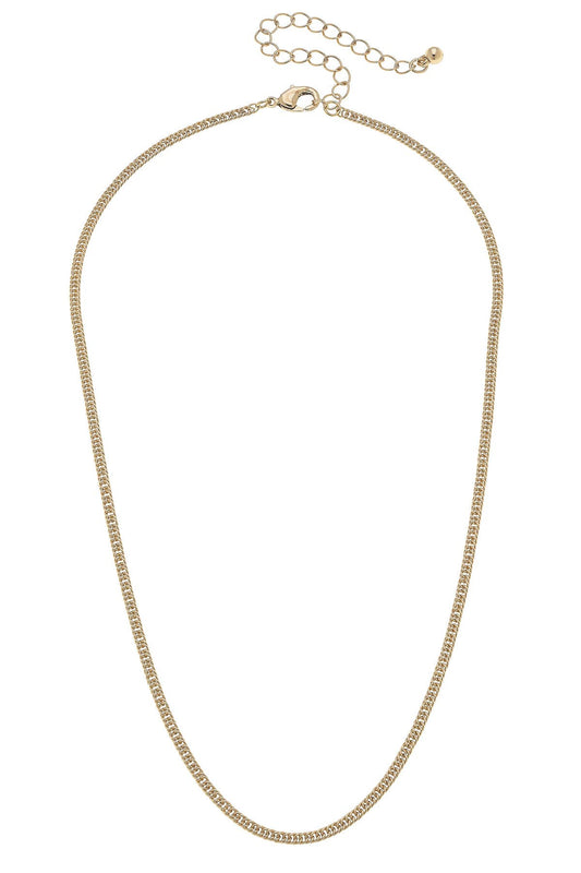 Mandy Tiny Box Chain Necklace in Shiny Gold Canvas