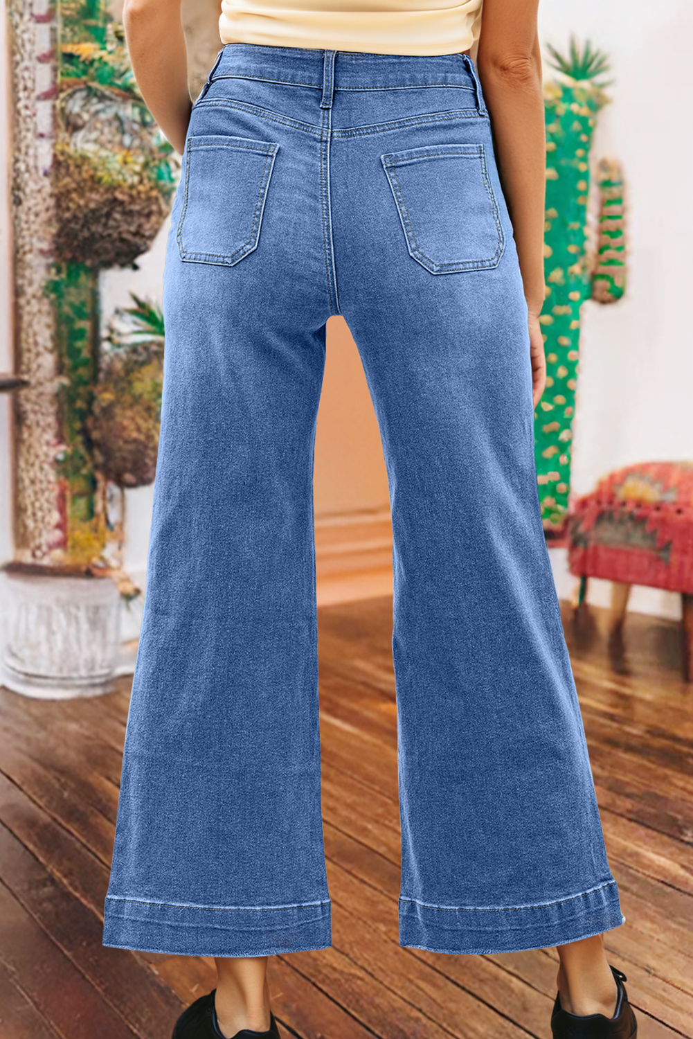 Fashion-W Cropped High Rise Wide Leg Jeans*4-16: Blue Fashionw
