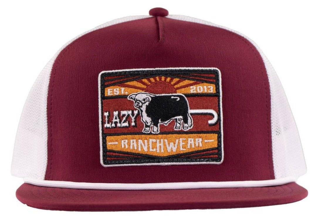 LAZY J RANCH MAROON & WHITE SMOKELESS CLASSIC ROPE TRUCKER HAT