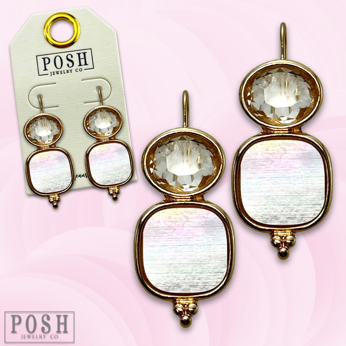 Rhinestone and Mother Of Pearl earring: Gold PP