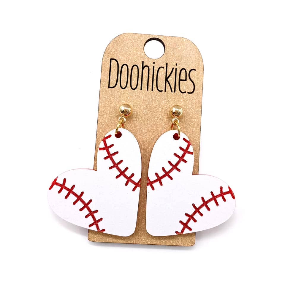 Baseball  Heart Dangle Earrings Doohickie