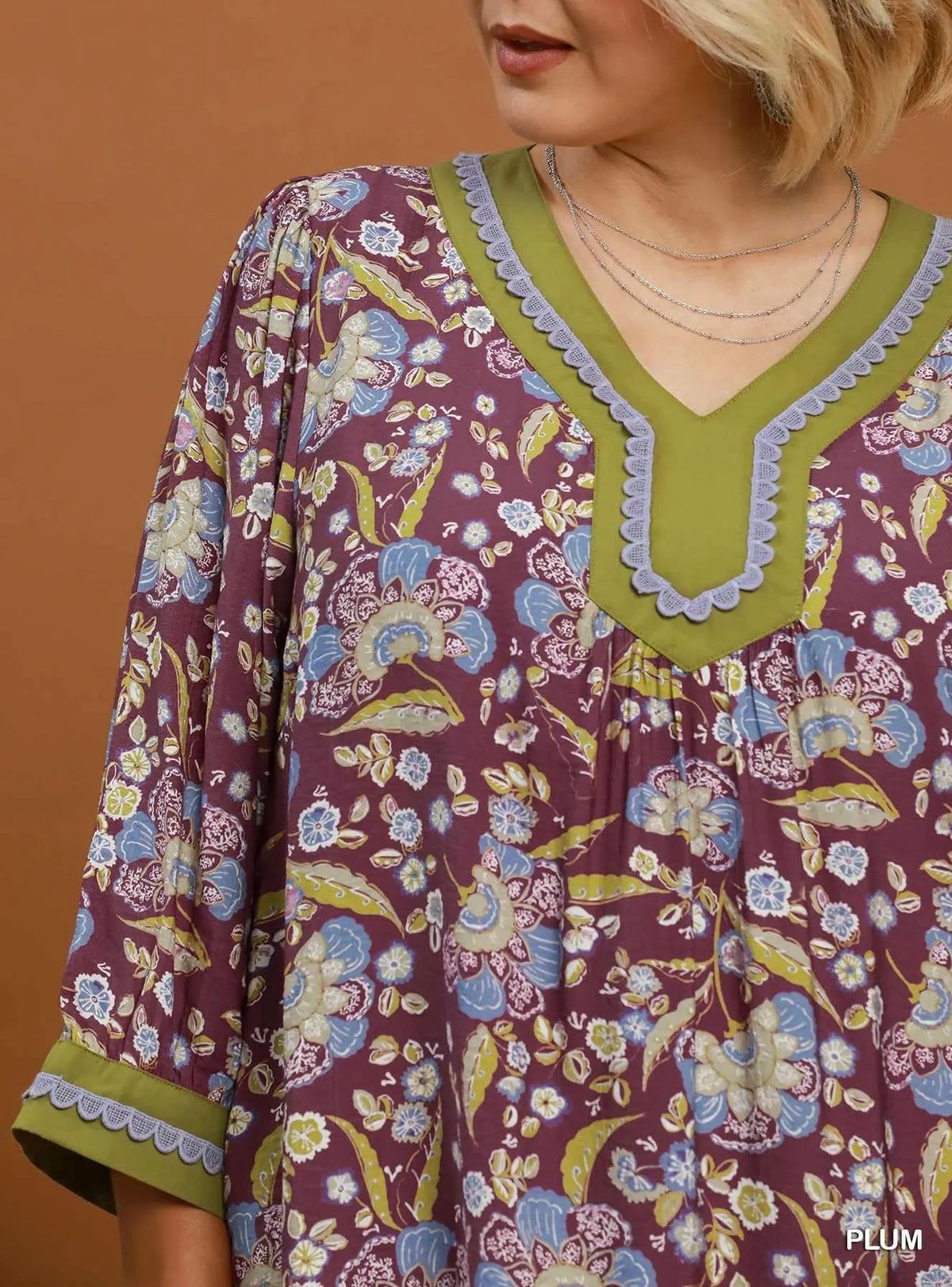 The Sheila Floral Contrast Trim Tiered Boho Dress Umgee