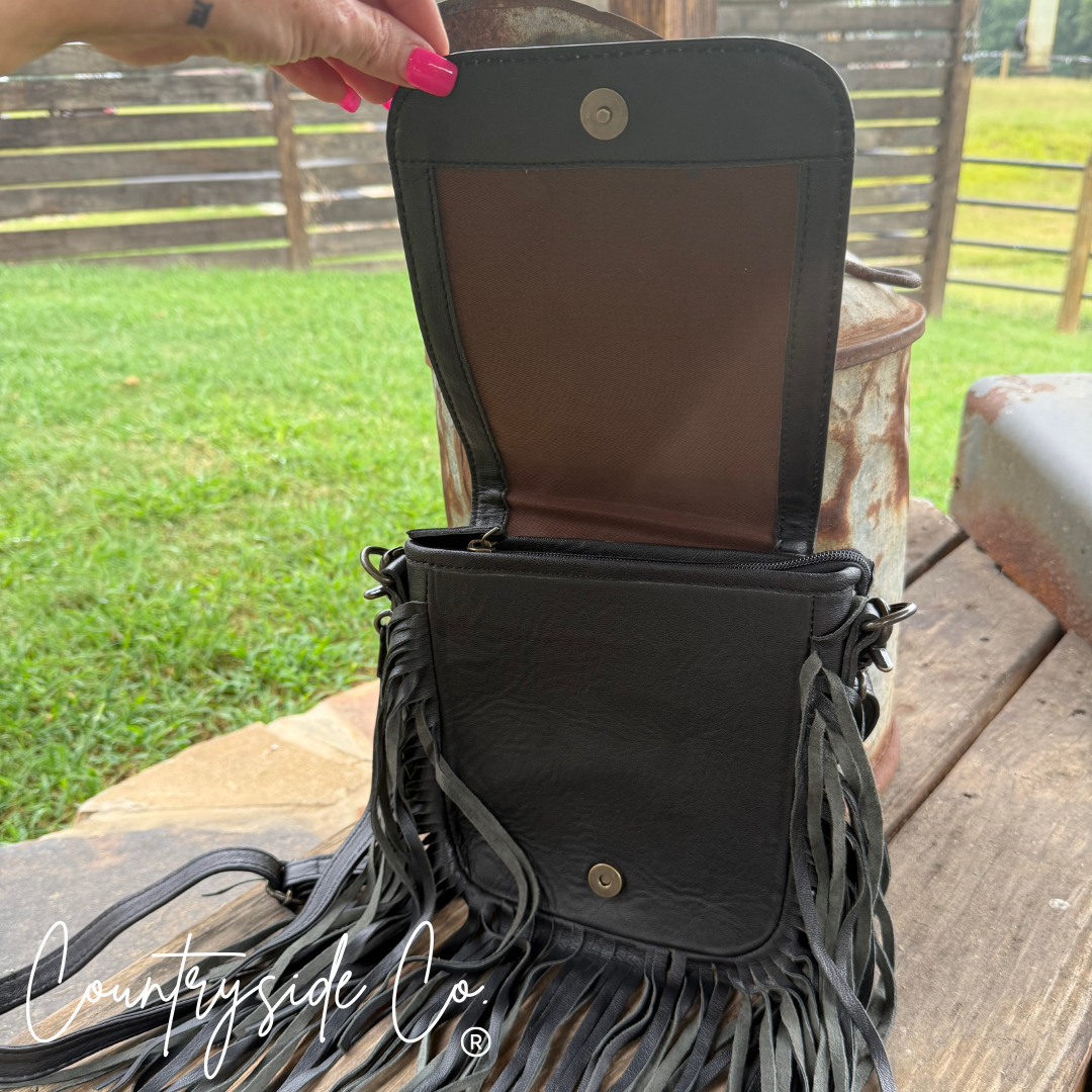 Cowgirl Crush Checkered Tooled Leather Purse Texas Western Cowhide